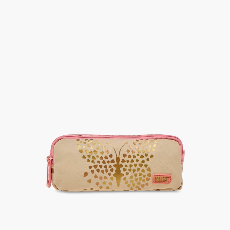 Must Pencil Case-Butterfly-2 Cmprt-1.10L-Age 5-8 (Polyester) Yellow \ 21X6X9 - Image 1
